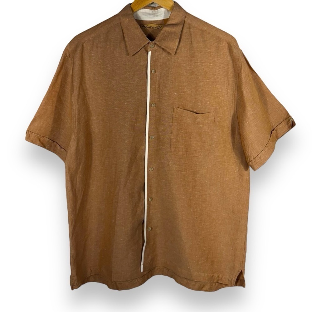 The Havanera Co. Vintage Linen Blend Button Front Casual Shirt, Tan, Size XL